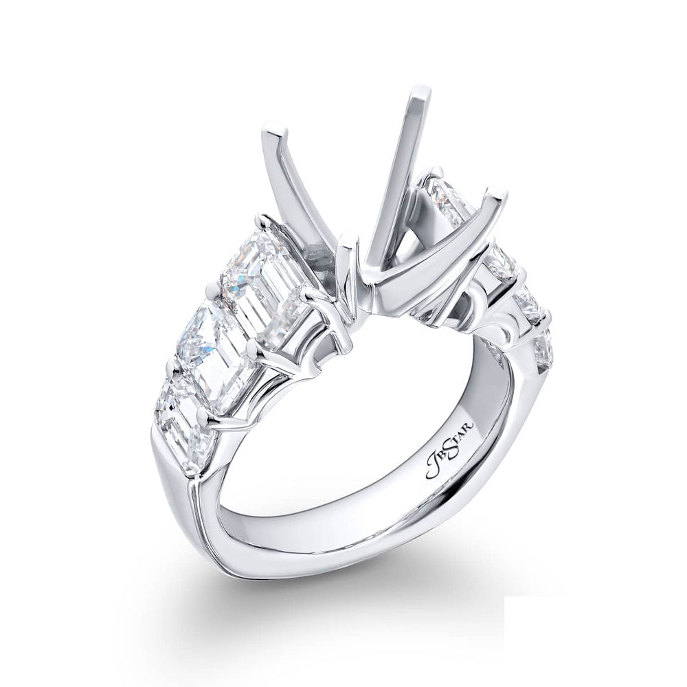 Dazzling Brilliance: Our beautiful Diamond Semi-mount. These six stunning emerald-cut diamonds in a shared prong setting are handcrafted in pure platinum.