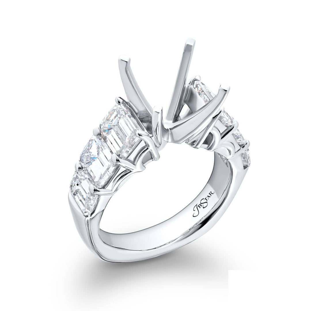 Dazzling Brilliance: Our beautiful Diamond Semi-mount. These six stunning emerald-cut diamonds in a shared prong setting are handcrafted in pure platinum.
