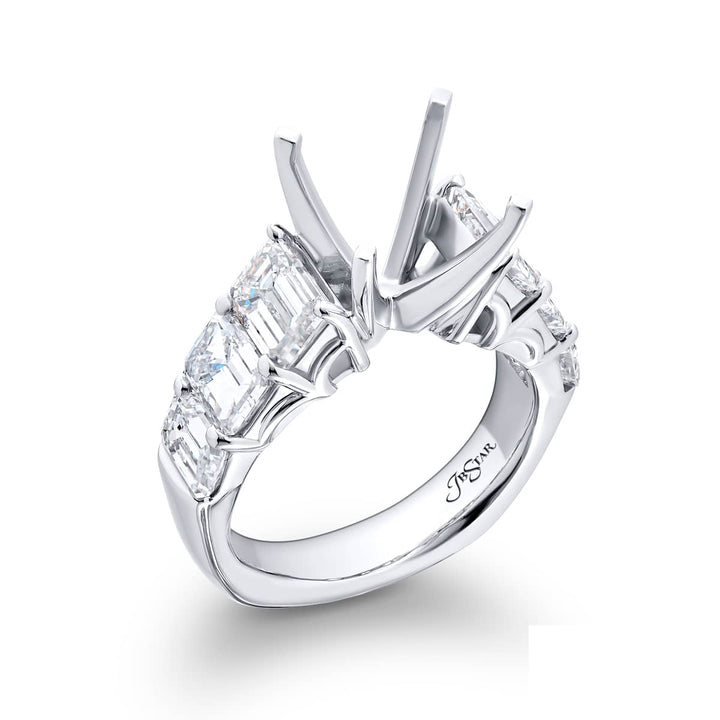 Dazzling Brilliance: Our beautiful Diamond Semi-mount. These six stunning emerald-cut diamonds in a shared prong setting are handcrafted in pure platinum.