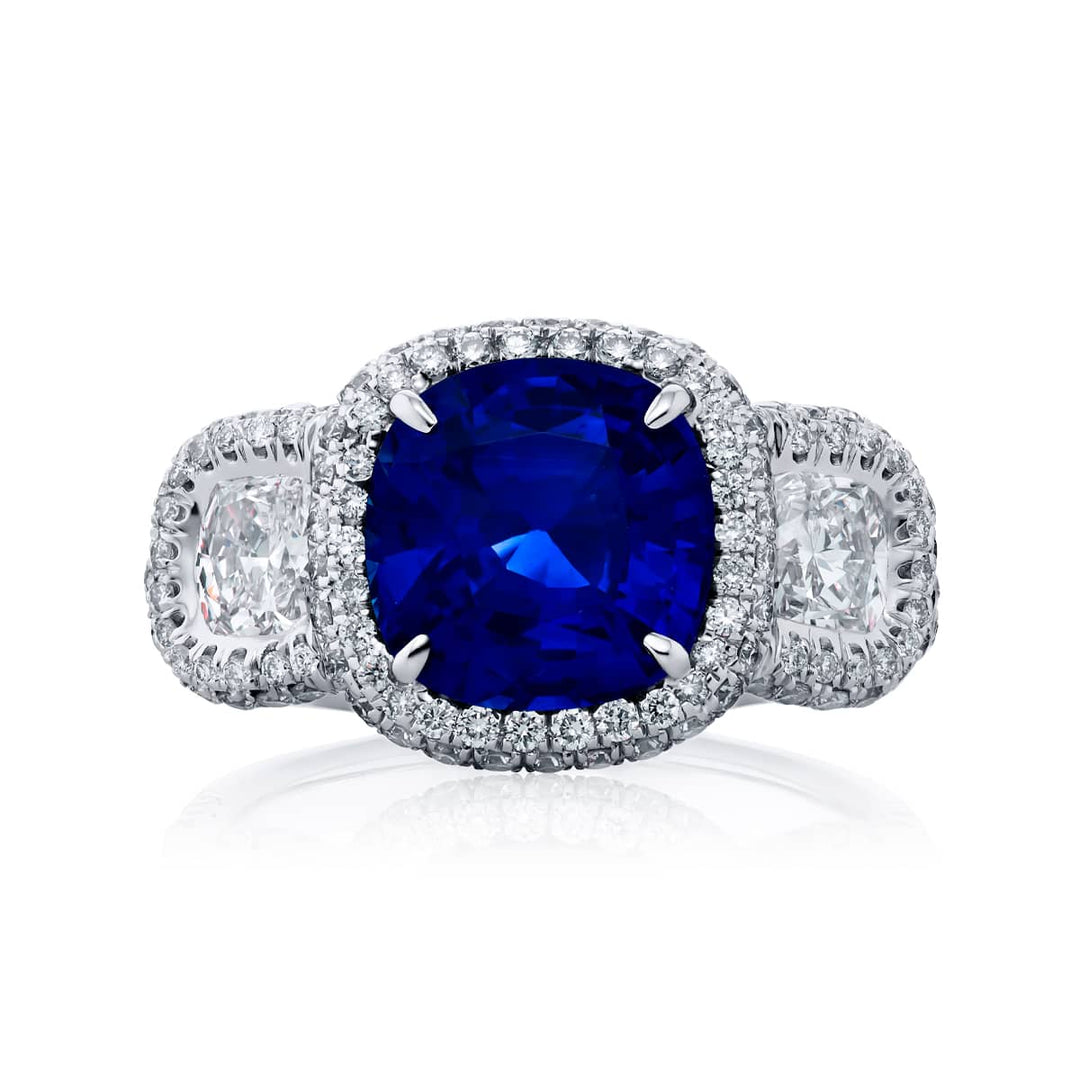 Platinum Cushion-Cut Sri Lankan Sapphire Certified Ring