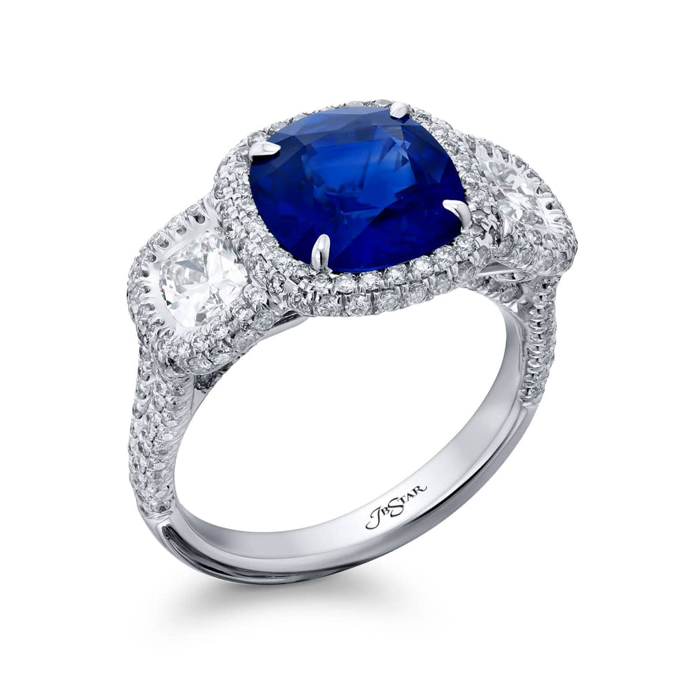Platinum Cushion-Cut Sri Lankan Sapphire Certified Ring