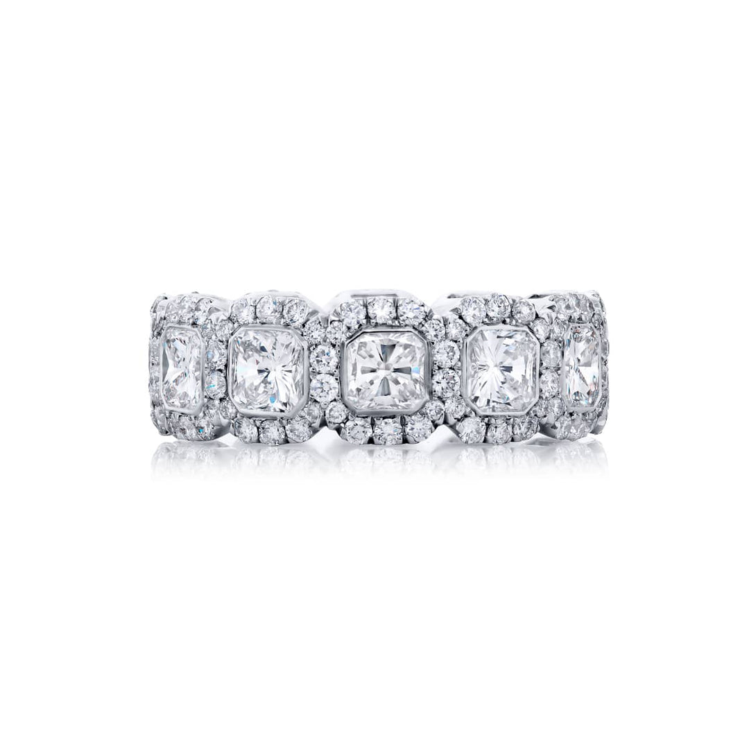 Platinum Radiant-Cut Diamond Micro Pave Bezel Set Eternity Band
