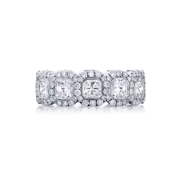 Platinum Radiant-Cut Diamond Micro Pave Bezel Set Eternity Band