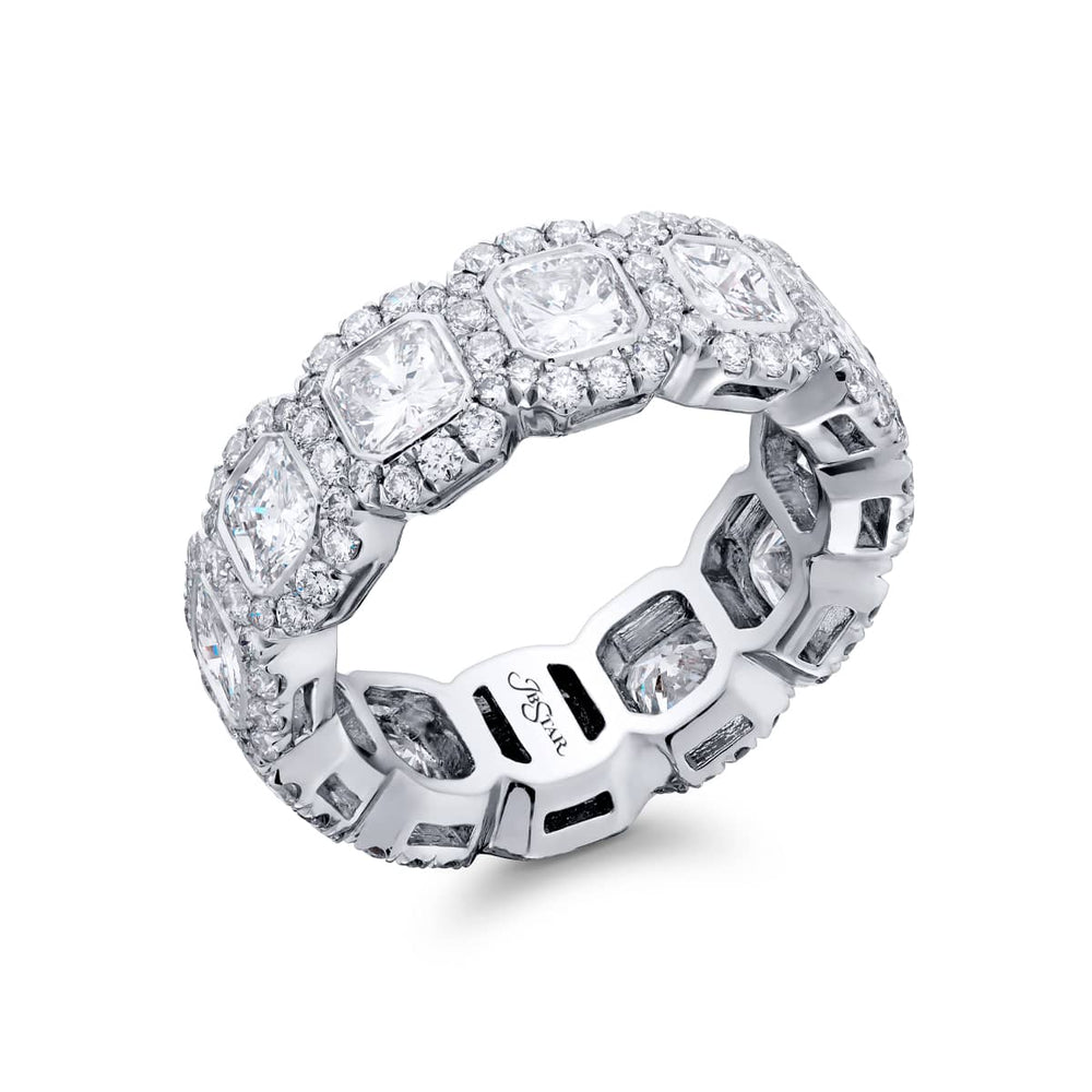 Platinum Radiant-Cut Diamond Micro Pave Bezel Set Eternity Band