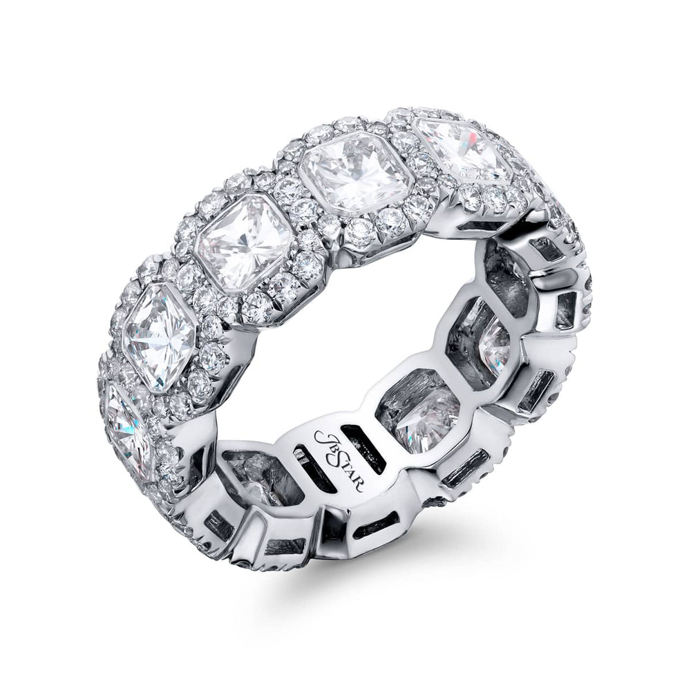 Platinum Radiant-Cut Diamond Bezel Set Eternity Band