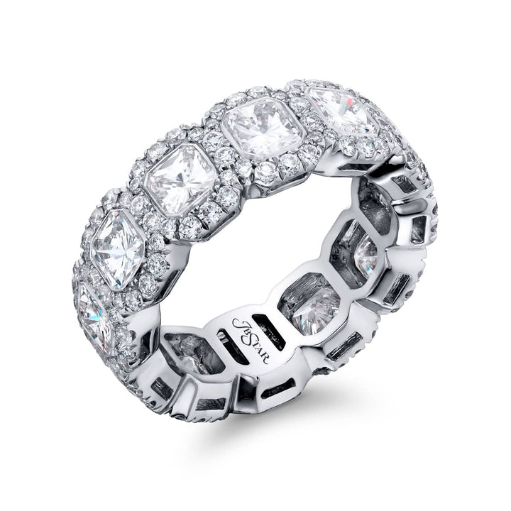 Platinum Radiant-Cut Diamond Bezel Set Eternity Band