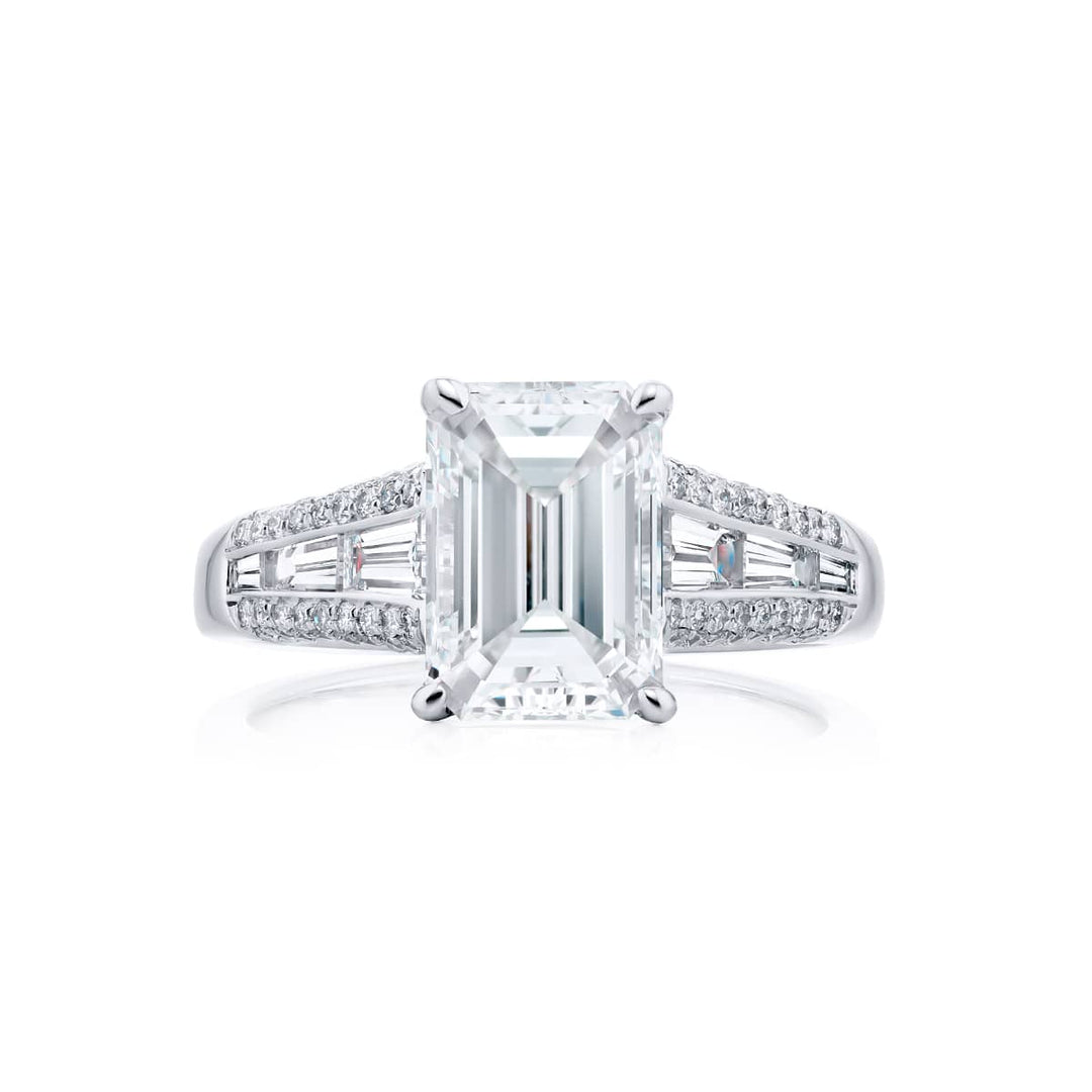 Platinum Emerald-Cut Diamond Certified Ring