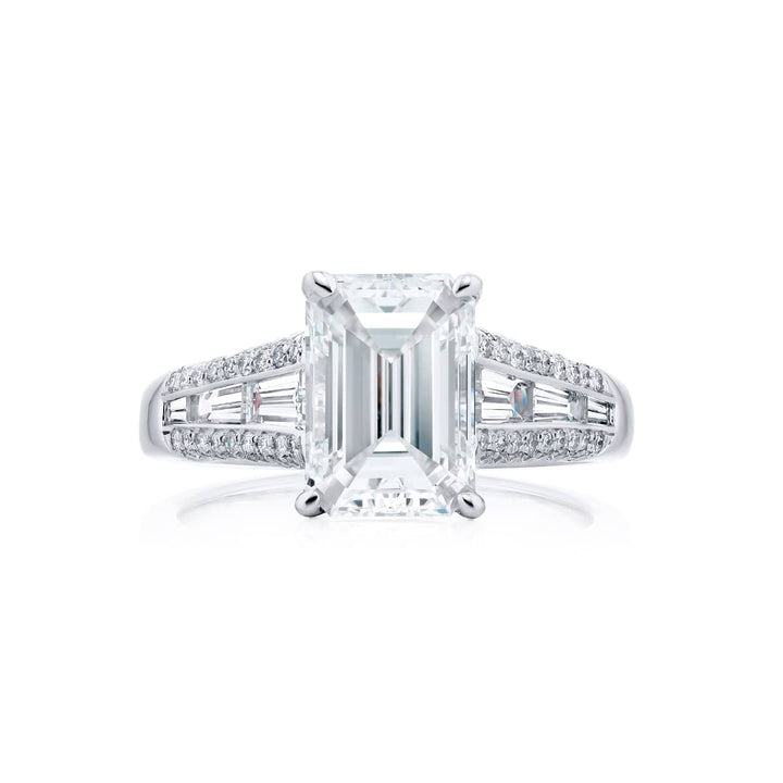 Platinum Emerald-Cut Diamond Certified Ring