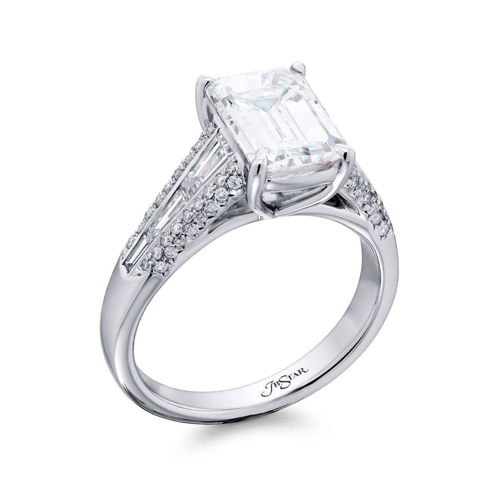 Platinum Emerald-Cut Diamond Certified Ring