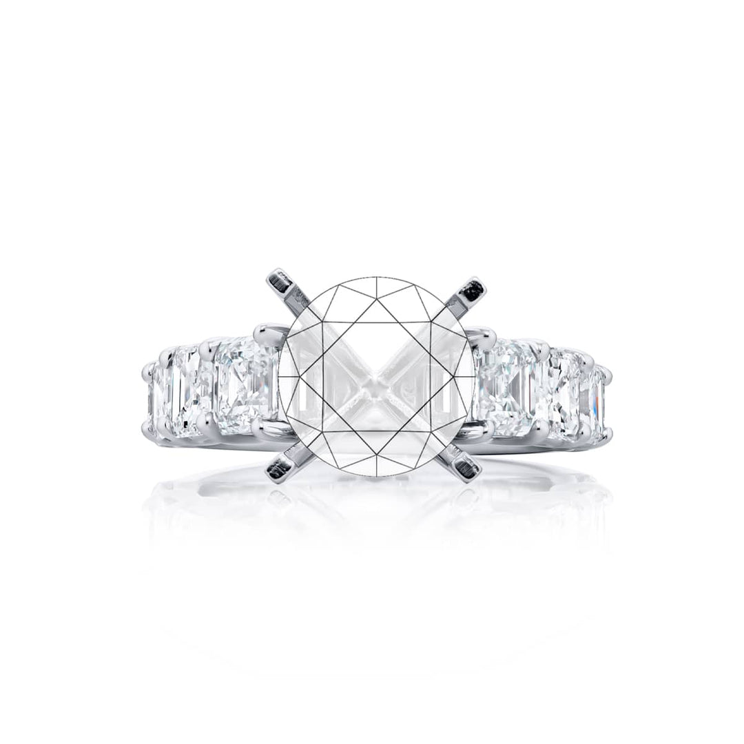 Dazzling Brilliance: Our timeless Diamond Semi-mount. These eight square emerald-cut diamonds are set in a shared prong setting handcrafted in pure platinum.