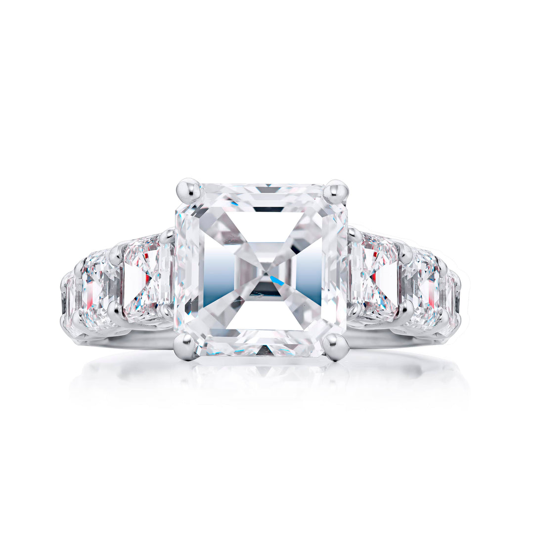 Platinum Square Emerald-Cut Diamond Certified Ring