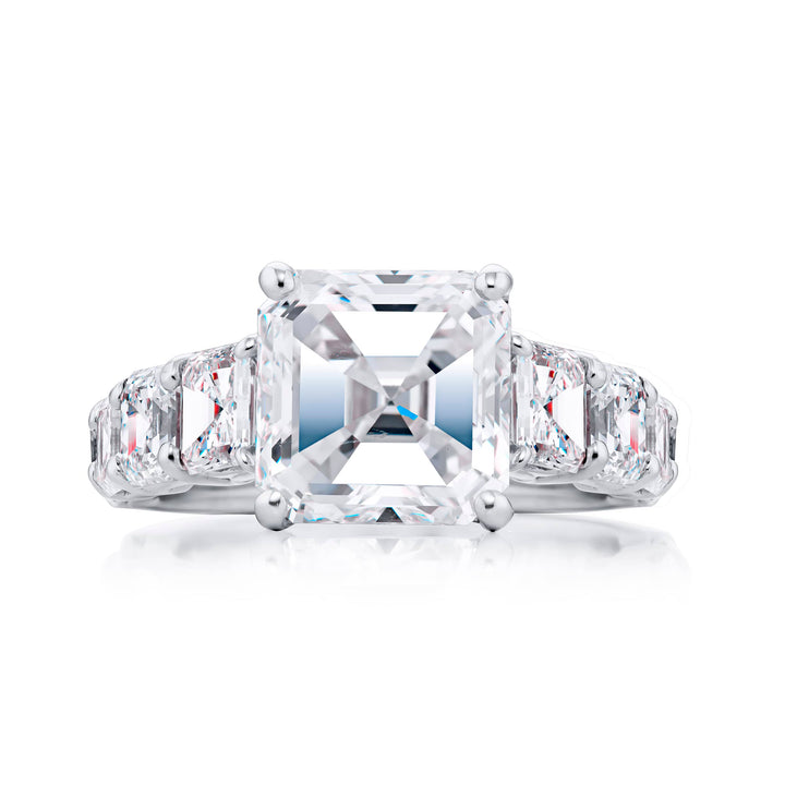Platinum Square Emerald-Cut Diamond Certified Ring