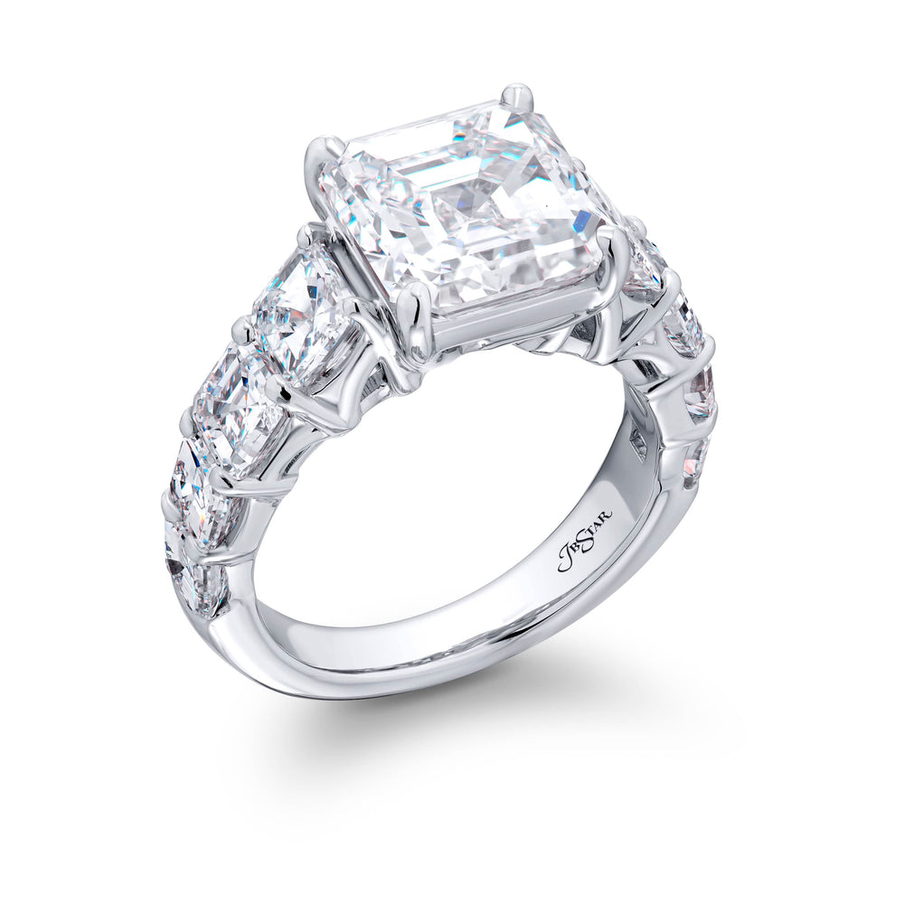 Platinum Square Emerald-Cut Diamond Certified Ring