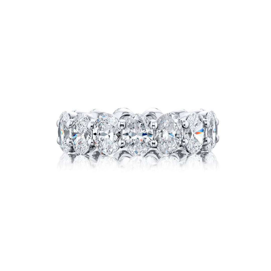 Alluring Eternity: Our beautiful single-row GIA certified Diamond Eternity Band. These fifteen oval diamonds are handcrafted in pure platinum.
