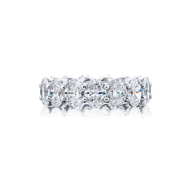 Alluring Eternity: Our beautiful single-row GIA certified Diamond Eternity Band. These fifteen oval diamonds are handcrafted in pure platinum.