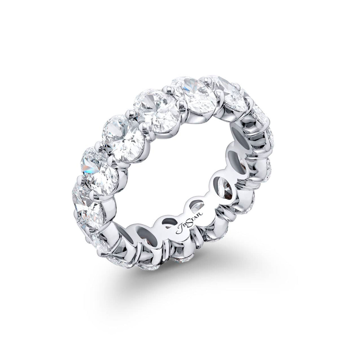 Alluring Eternity: Our beautiful single-row GIA certified Diamond Eternity Band. These fifteen oval diamonds are handcrafted in pure platinum.
