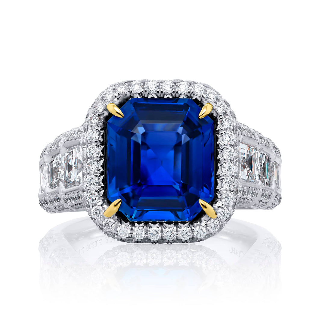 Platinum Emerald-Cut Sri Lankan Sapphire Ring
