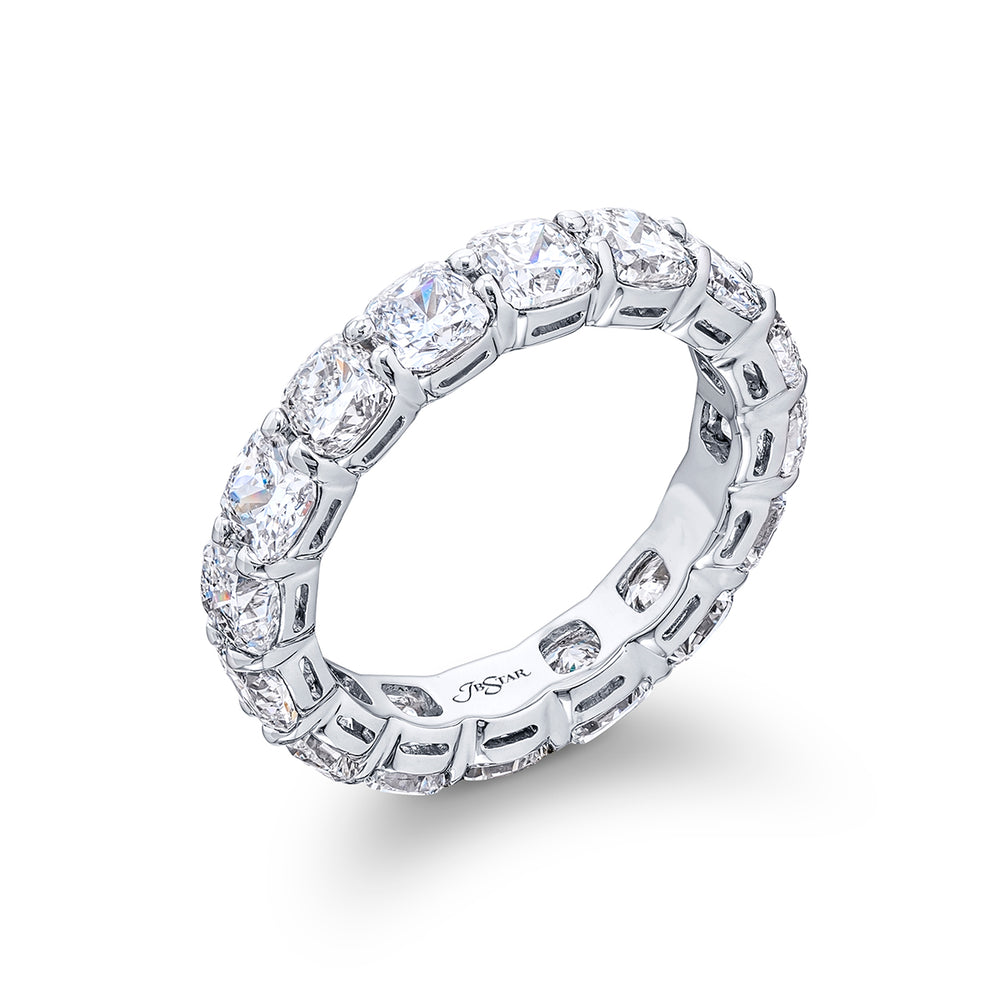 Alluring Eternity: Our stunning Diamond Eternity Band. These dazzling seventeen cushion-cut diamonds are handcrafted in pure platinum.