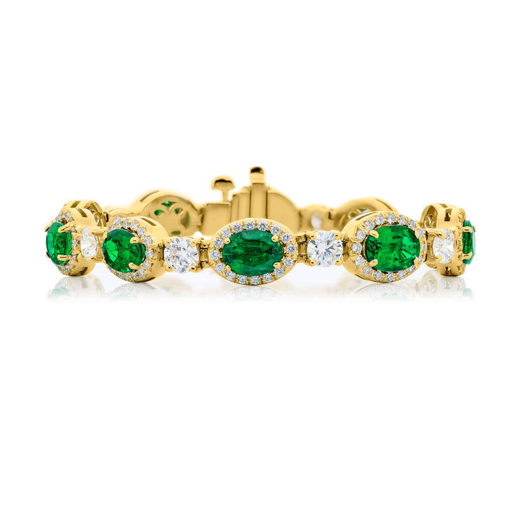 18K Yellow Gold Oval Emerald Micro Pave Bracelet