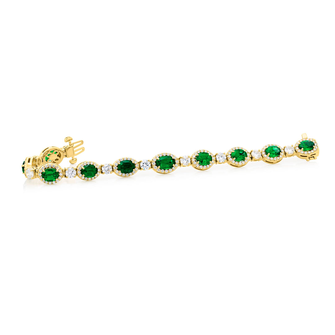 18K Yellow Gold Oval Emerald Micro Pave Bracelet
