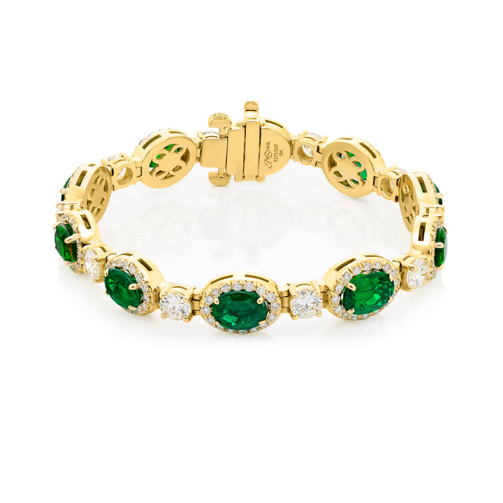 18K Yellow Gold Oval Emerald Micro Pave Bracelet