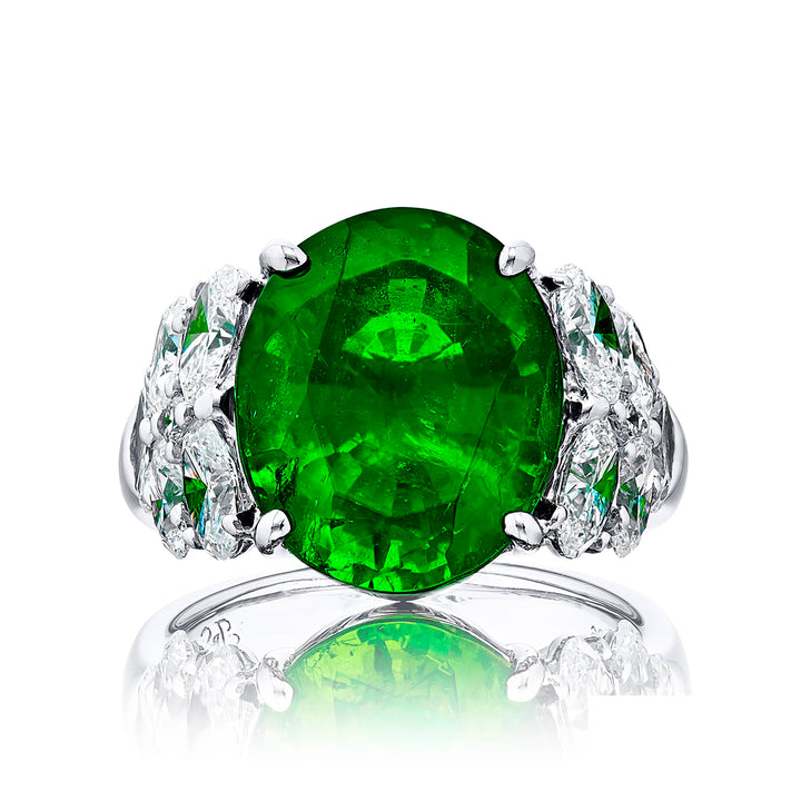 7.31 ct. Vivid Oval Emerald & Diamond Ring in Platinum