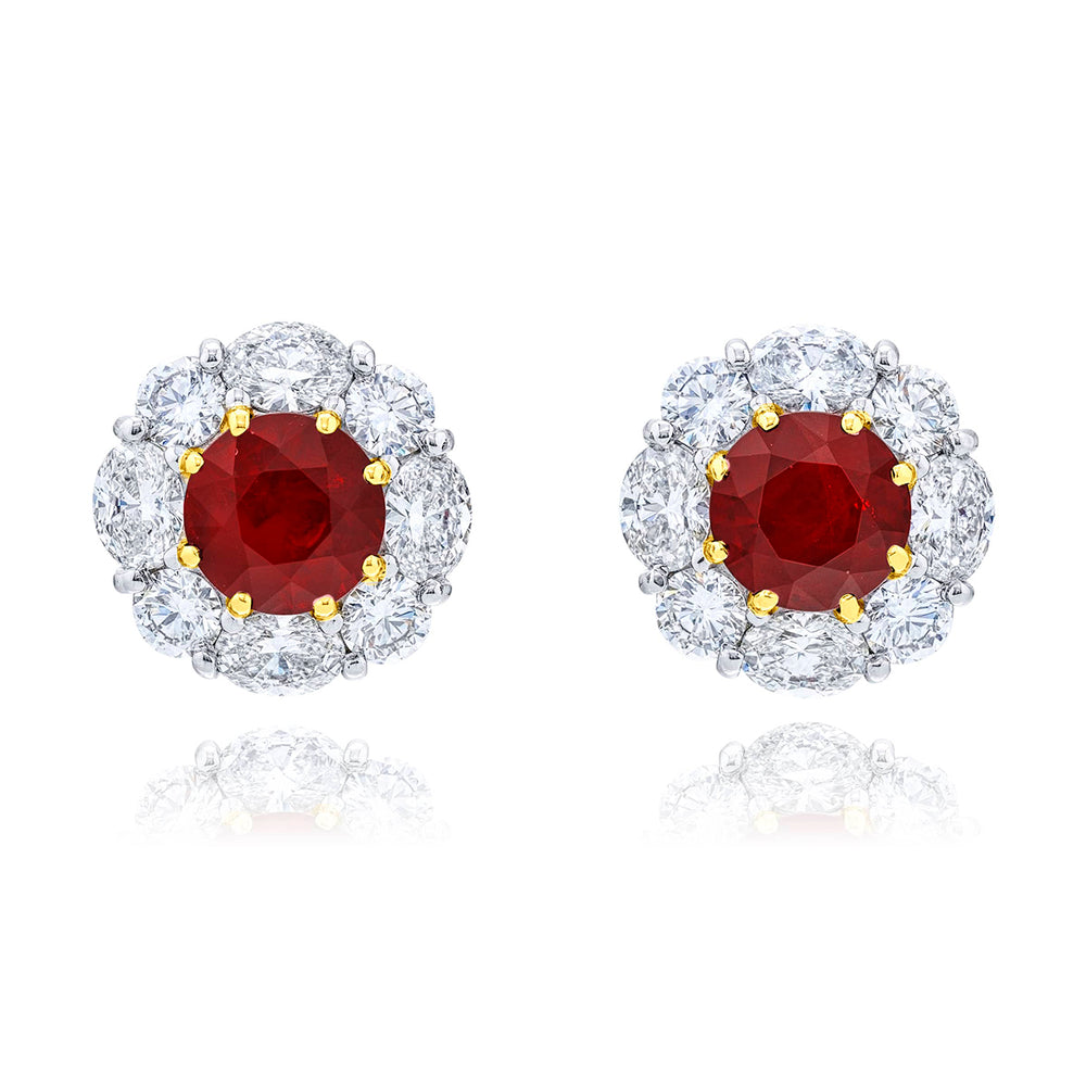 Platinum Round Ruby Certified Drop Earrings