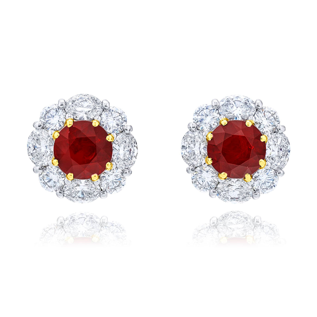 Platinum Round Ruby Certified Drop Earrings