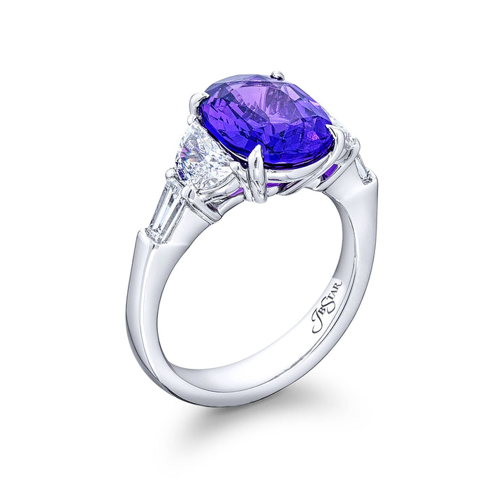 4.06 ct. No-Heat Oval Purple Sapphire with Half-Moon & Tapered Baguette Diamonds in Platinum