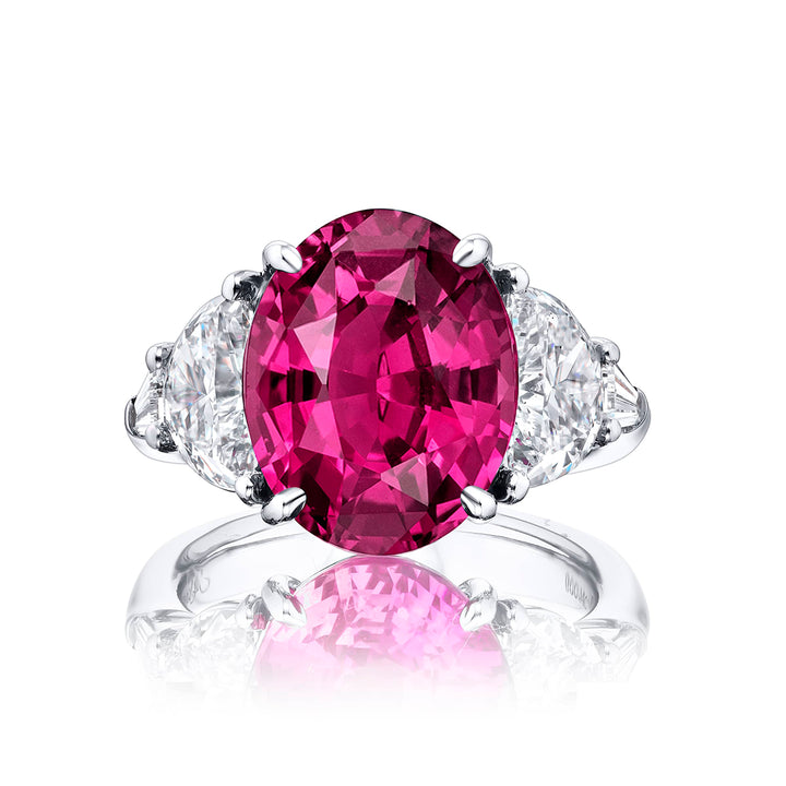 11.06 ct. Oval Pink Sapphire with Half-Moon & Tapered Baguette Diamonds in Platinum