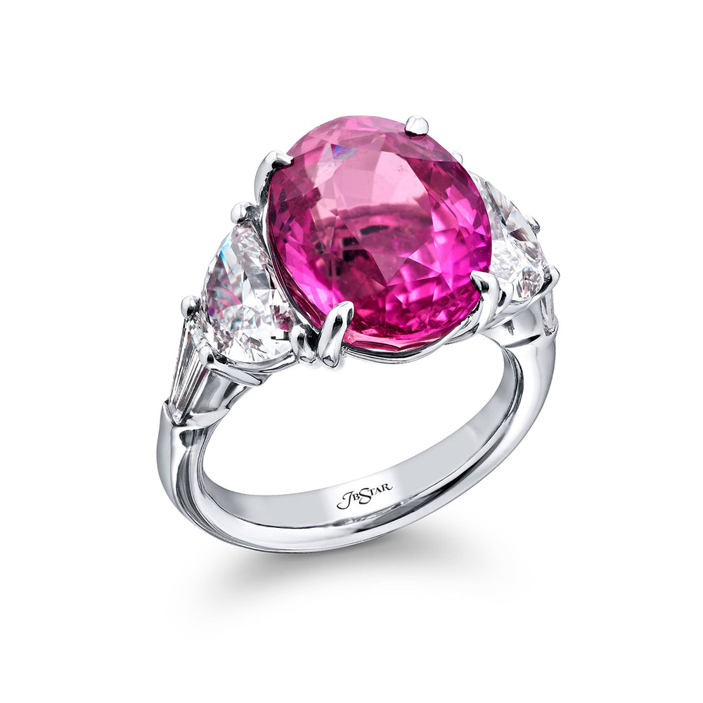 11.06 ct. Oval Pink Sapphire with Half-Moon & Tapered Baguette Diamonds in Platinum