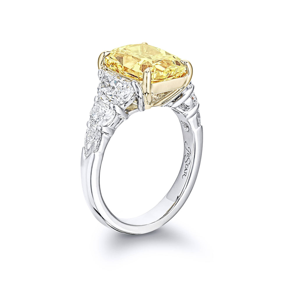 Dazzling 5.05 ct. Fancy Yellow Radiant-Cut Diamond Ring with Half-Moon & Shield Diamonds