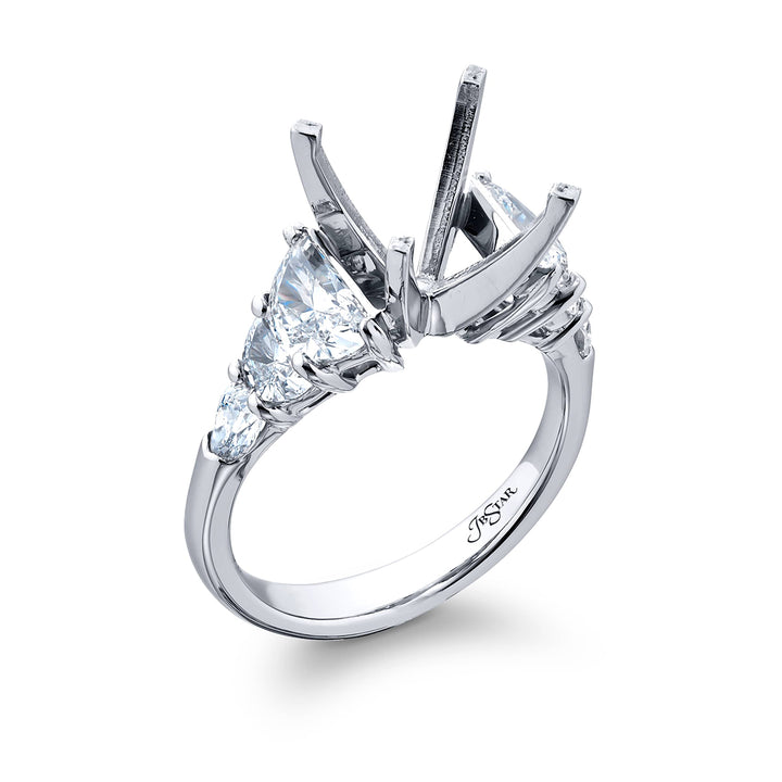 Dazzling Brilliance: Our timeless Diamond Semi-mount. These four half-moon diamonds accompanied by two stunning shield diamonds are handcrafted in pure platinum.