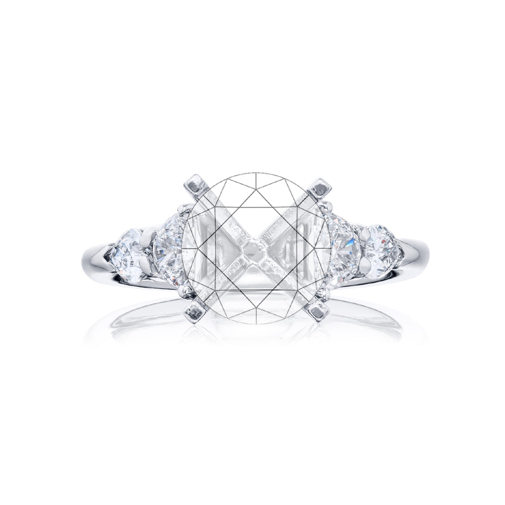 Dazzling Brilliance: Our stunning Diamond Semi-mount. These two half-moon diamonds accompanied by two stunning shield diamonds are handcrafted in pure platinum.