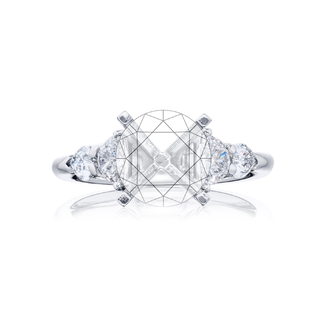 Dazzling Brilliance: Our stunning Diamond Semi-mount. These two half-moon diamonds accompanied by two stunning shield diamonds are handcrafted in pure platinum.