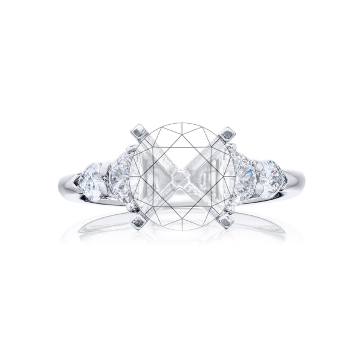 Dazzling Brilliance: Our stunning Diamond Semi-mount. These two half-moon diamonds accompanied by two stunning shield diamonds are handcrafted in pure platinum.