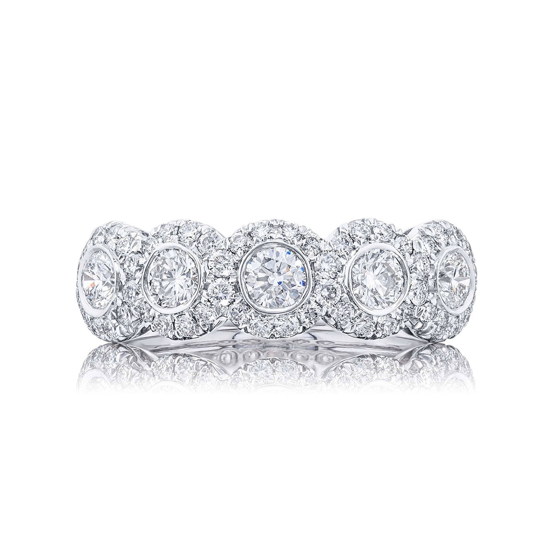 Iconic Multi-Row Diamond Band | Bezel-Set Round Diamonds with Micro Pave in Platinum