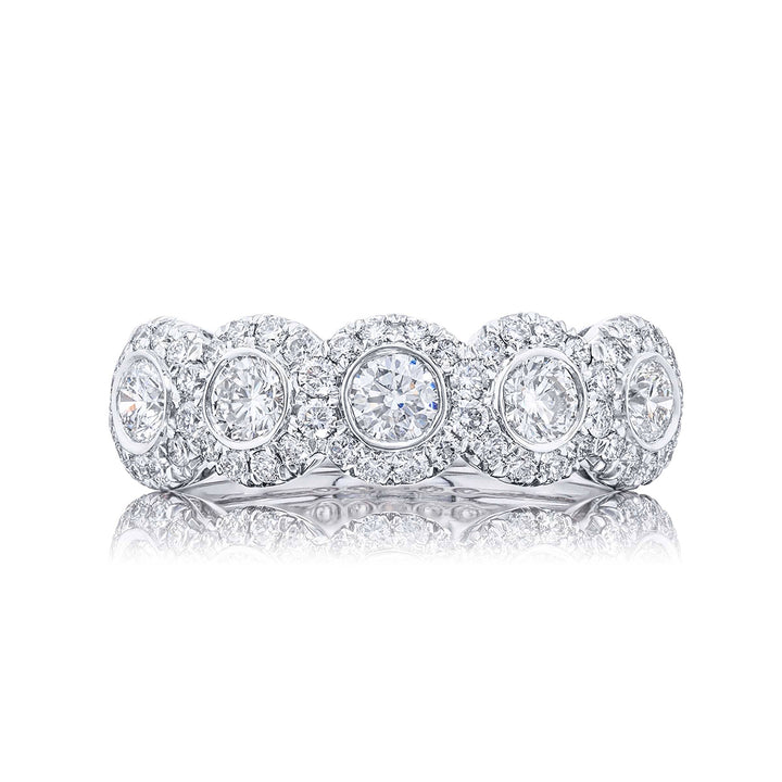 Iconic Multi-Row Diamond Band | Bezel-Set Round Diamonds with Micro Pave in Platinum