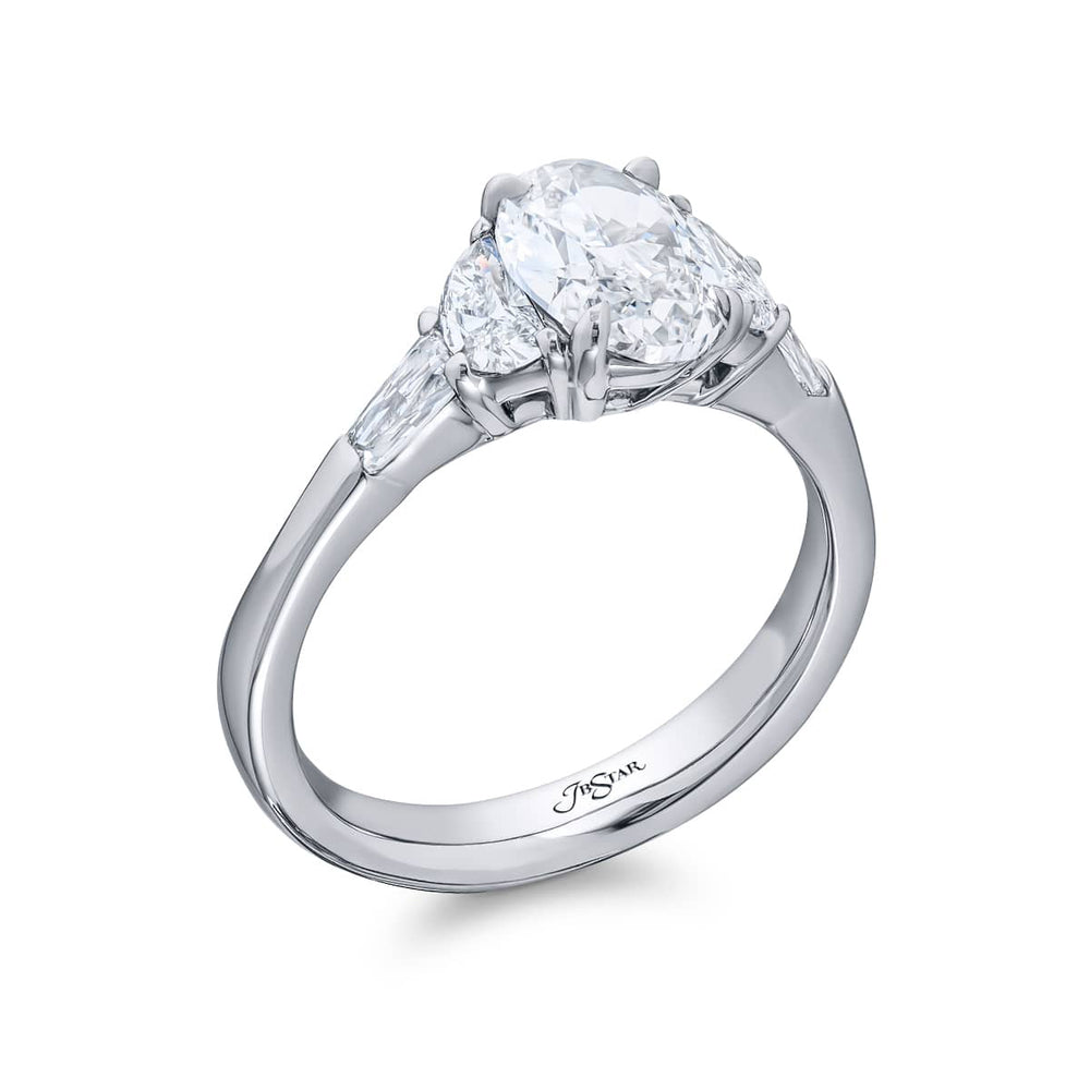 Dazzling Brilliance: Our timeless 1.50ct GIA-certified diamond ring. This oval-cut diamond is flanked by half-moon diamonds and tapered baguettes meticulously handcrafted in pure platinum.