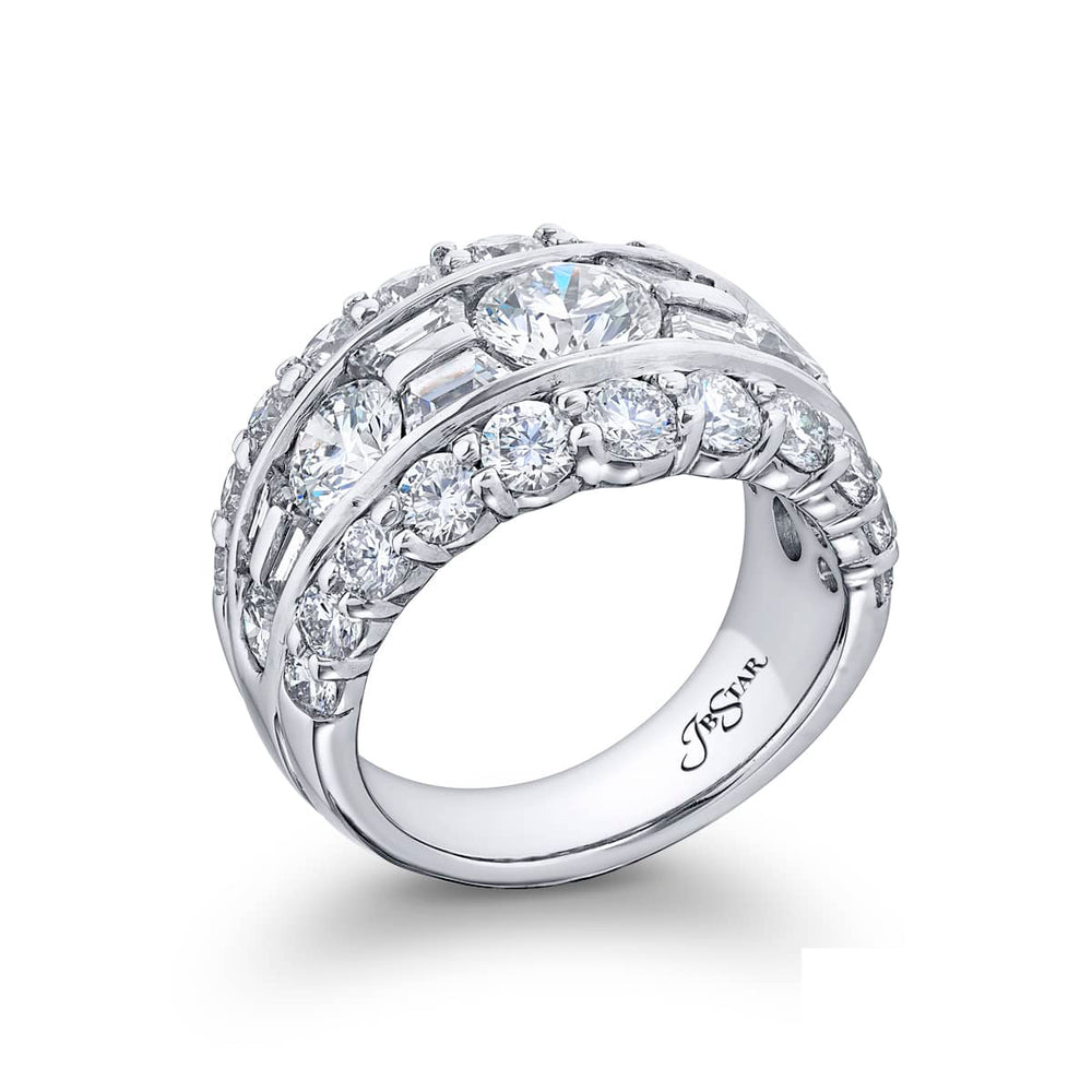 Iconic Three-Row Diamond Band | Trapezoid and Round-Cut Design in Platinum