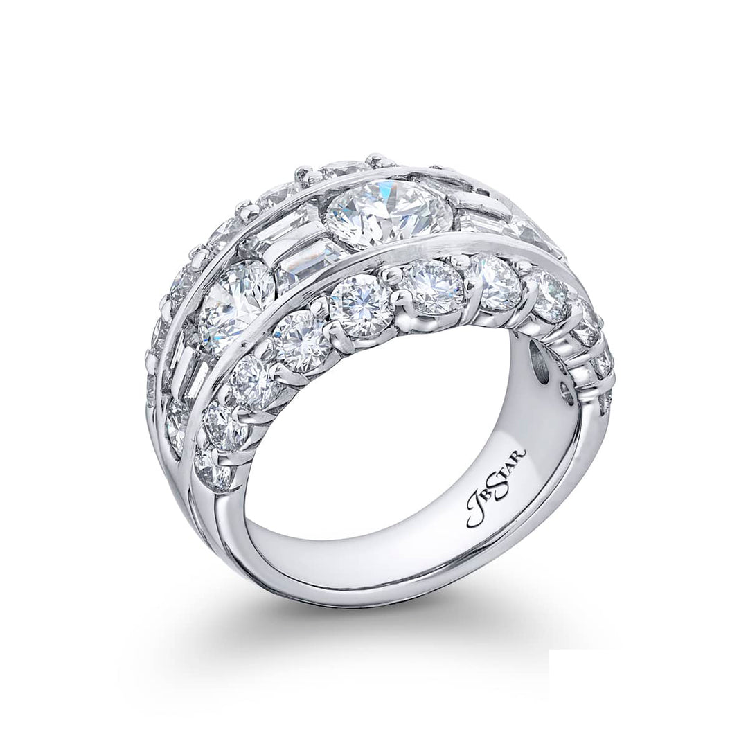 Iconic Three-Row Diamond Band | Trapezoid and Round-Cut Design in Platinum