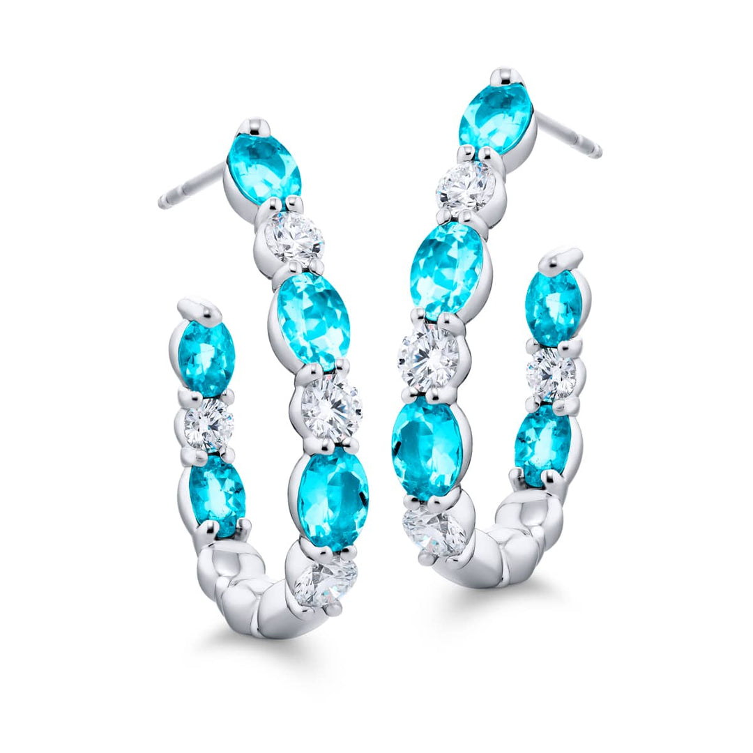 Platinum Oval Paraiba and Diamond Hoop Earrings