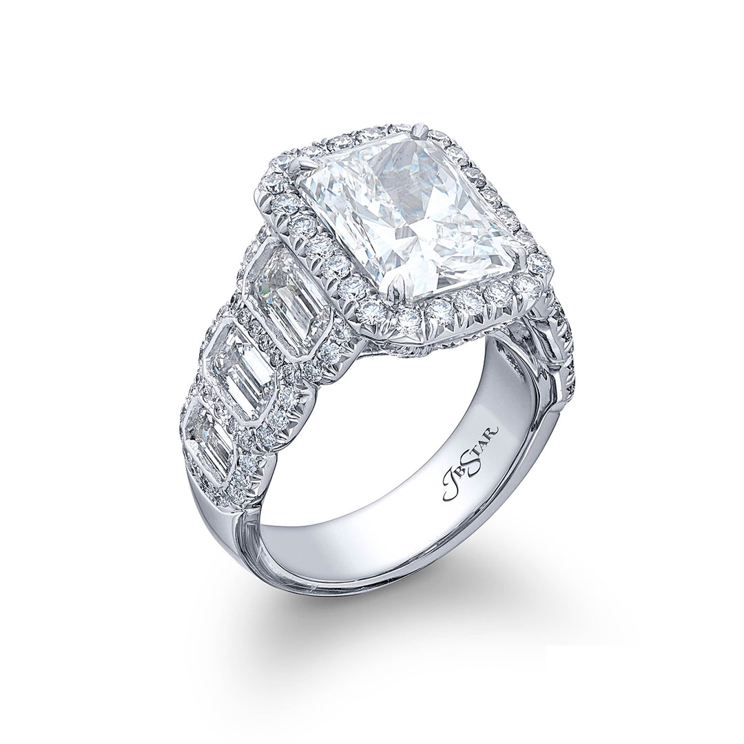Platinum Radiant-Cut Diamond GIA Certified Micro Pave Engagement Ring