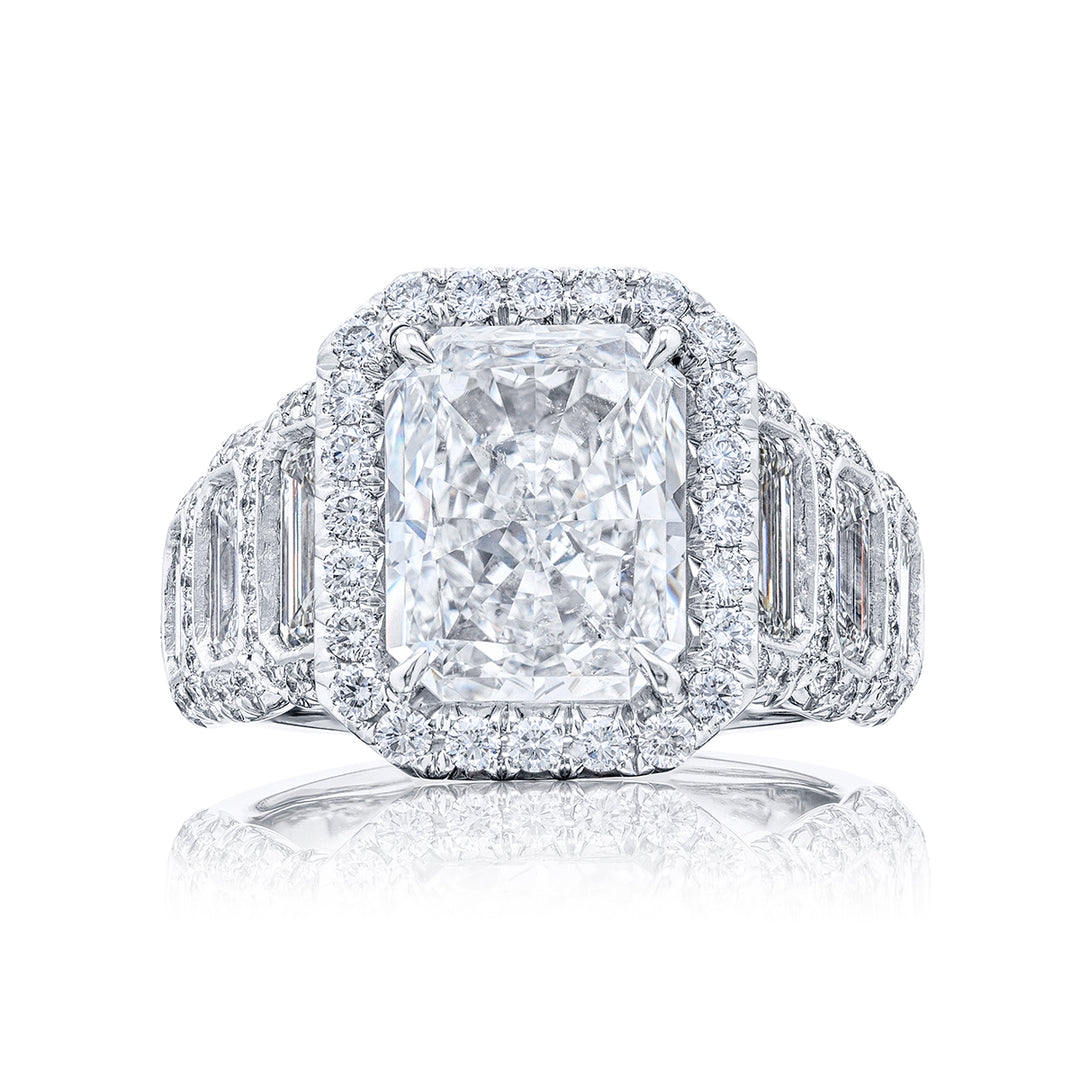 Timeless 4.56 ct. Radiant-Cut Diamond Engagement Ring with Cascading Emerald-Cut Accents