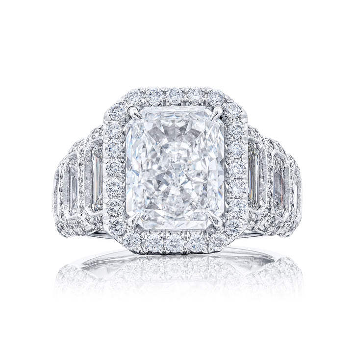 Timeless 4.56 ct. Radiant-Cut Diamond Engagement Ring with Cascading Emerald-Cut Accents