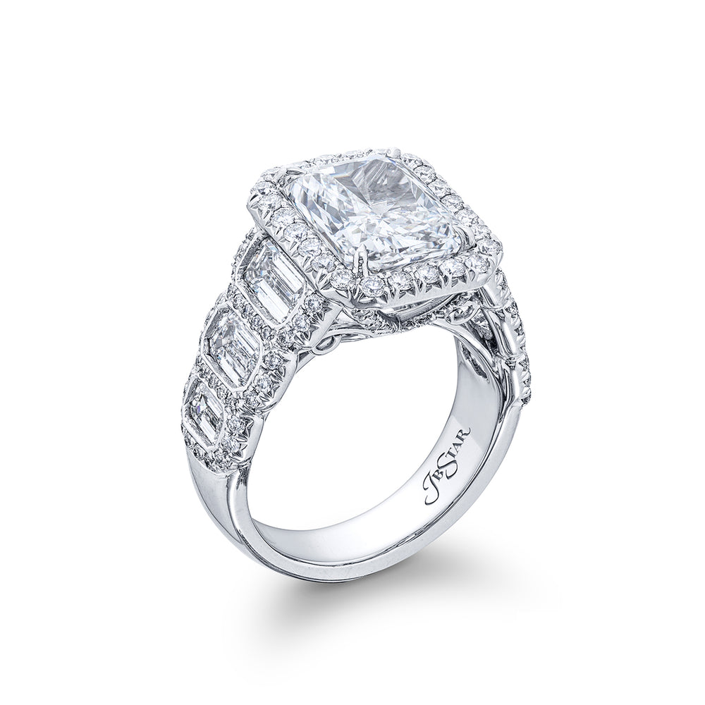 Timeless 4.56 ct. Radiant-Cut Diamond Engagement Ring with Cascading Emerald-Cut Accents