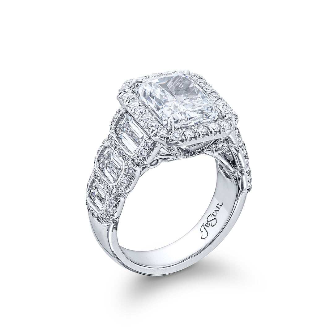 Timeless 4.56 ct. Radiant-Cut Diamond Engagement Ring with Cascading Emerald-Cut Accents