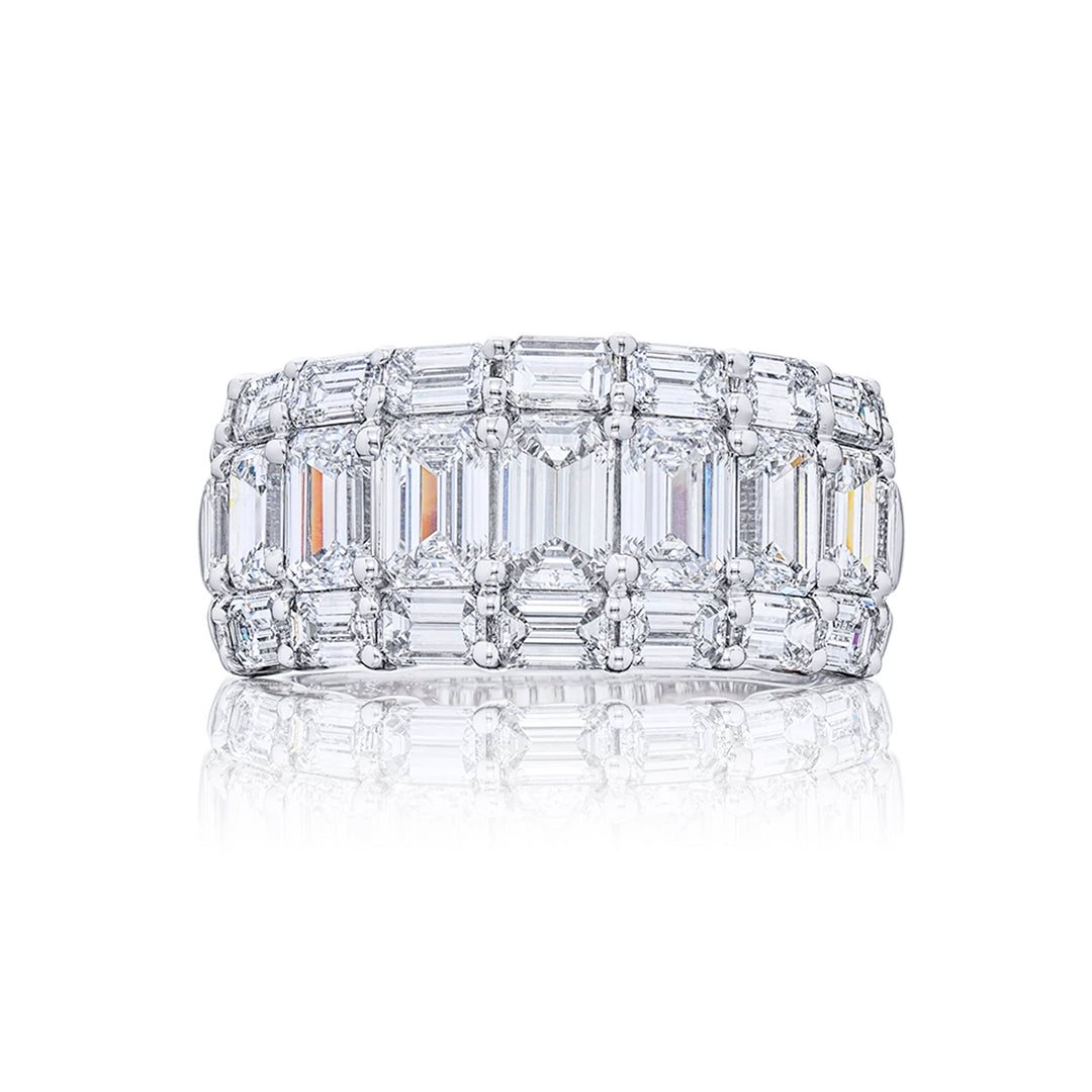 Platinum Emerald-Cut Diamond Three-Row Band