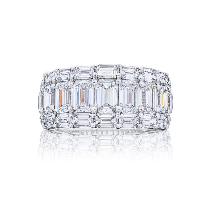 Platinum Emerald-Cut Diamond Three-Row Band