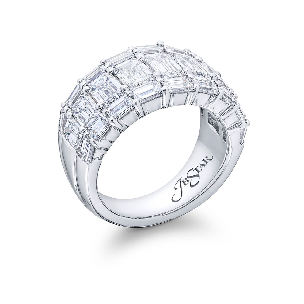 Platinum Emerald-Cut Diamond Three-Row Band